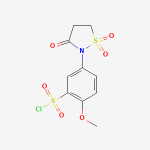 molecular formula C10H10ClNO6S2 B2836855 2-Methoxy-5-(1,1,3-trioxo-1$l^{6},2-thiazolidin-2-yl)benzene-1-sulfonyl chloride CAS No. 927966-18-5