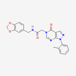 molecular formula C22H19N5O4 B2836858 N-(1,3-benzodioxol-5-ylmethyl)-2-[1-(2-methylphenyl)-4-oxopyrazolo[3,4-d]pyrimidin-5-yl]acetamide CAS No. 887457-10-5