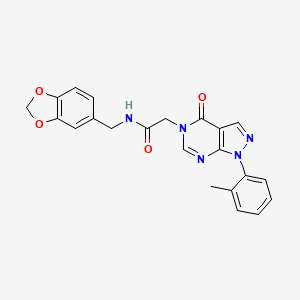 molecular formula C22H19N5O4 B2836858 N-[(2H-1,3-benzodioxol-5-yl)methyl]-2-[1-(2-methylphenyl)-4-oxo-1H,4H,5H-pyrazolo[3,4-d]pyrimidin-5-yl]acetamide CAS No. 887457-10-5