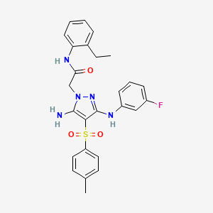 molecular formula C26H26FN5O3S B2836864 2-(5-amino-3-((3-fluorophenyl)amino)-4-tosyl-1H-pyrazol-1-yl)-N-(2-ethylphenyl)acetamide CAS No. 2034274-72-9