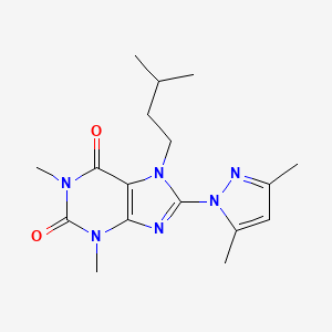 molecular formula C17H24N6O2 B2836881 8-(3,5-dimethyl-1H-pyrazol-1-yl)-1,3-dimethyl-7-(3-methylbutyl)-2,3,6,7-tetrahydro-1H-purine-2,6-dione CAS No. 1014073-14-3