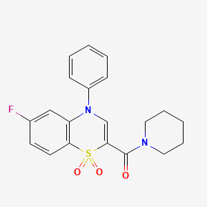 molecular formula C20H19FN2O3S B2836882 6-fluoro-4-phenyl-2-(piperidin-1-ylcarbonyl)-4H-1,4-benzothiazine 1,1-dioxide CAS No. 1251583-48-8