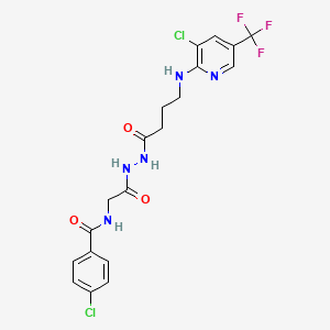 molecular formula C19H18Cl2F3N5O3 B2836893 4-氯-N-{2-[2-(4-{[3-氯-5-(三氟甲基)-2-吡啶基]氨基}丁酰)肼基]-2-氧代乙基}苯甲酰胺 CAS No. 338409-93-1