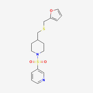 molecular formula C16H20N2O3S2 B2836896 3-((4-(((Furan-2-ylmethyl)thio)methyl)piperidin-1-yl)sulfonyl)pyridine CAS No. 1396632-86-2