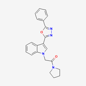 molecular formula C22H20N4O2 B2836898 2-(3-(5-phenyl-1,3,4-oxadiazol-2-yl)-1H-indol-1-yl)-1-(pyrrolidin-1-yl)ethanone CAS No. 1021133-09-4