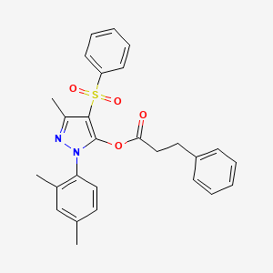 molecular formula C27H26N2O4S B2836911 1-(2,4-dimethylphenyl)-3-methyl-4-(phenylsulfonyl)-1H-pyrazol-5-yl 3-phenylpropanoate CAS No. 851094-13-8