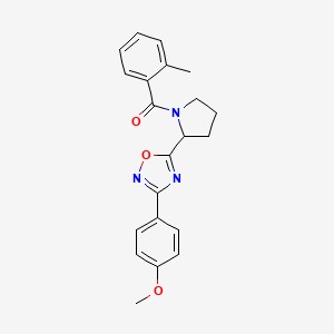 molecular formula C21H21N3O3 B2836920 3-(4-Methoxyphenyl)-5-[1-(2-methylbenzoyl)pyrrolidin-2-yl]-1,2,4-oxadiazole CAS No. 857408-06-1