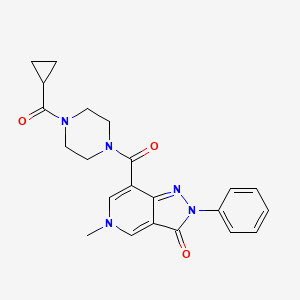 molecular formula C22H23N5O3 B2836924 7-(4-(cyclopropanecarbonyl)piperazine-1-carbonyl)-5-methyl-2-phenyl-2H-pyrazolo[4,3-c]pyridin-3(5H)-one CAS No. 1021026-50-5