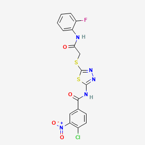 molecular formula C17H11ClFN5O4S2 B2836936 4-chloro-N-[5-[2-(2-fluoroanilino)-2-oxoethyl]sulfanyl-1,3,4-thiadiazol-2-yl]-3-nitrobenzamide CAS No. 389072-95-1