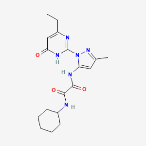 molecular formula C18H24N6O3 B2836938 N1-cyclohexyl-N2-(1-(4-ethyl-6-oxo-1,6-dihydropyrimidin-2-yl)-3-methyl-1H-pyrazol-5-yl)oxalamide CAS No. 1014006-42-8
