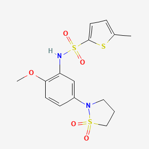 molecular formula C15H18N2O5S3 B2836949 N-(5-(1,1-dioxidoisothiazolidin-2-yl)-2-methoxyphenyl)-5-methylthiophene-2-sulfonamide CAS No. 946260-83-9