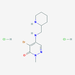 molecular formula C11H19BrCl2N4O B2836954 4-Bromo-2-methyl-5-(piperidin-2-ylmethylamino)pyridazin-3-one;dihydrochloride CAS No. 2378507-08-3