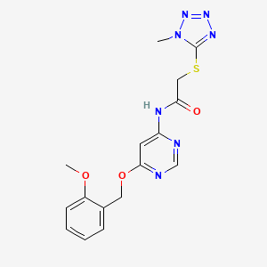 molecular formula C16H17N7O3S B2836980 N-(6-((2-methoxybenzyl)oxy)pyrimidin-4-yl)-2-((1-methyl-1H-tetrazol-5-yl)thio)acetamide CAS No. 1396857-83-2