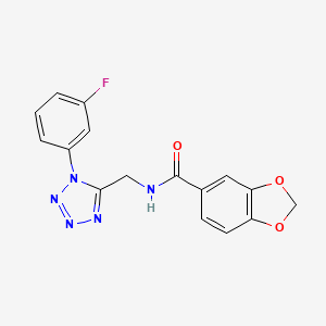 molecular formula C16H12FN5O3 B2836990 N-((1-(3-fluorophenyl)-1H-tetrazol-5-yl)methyl)benzo[d][1,3]dioxole-5-carboxamide CAS No. 921055-90-5