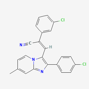 molecular formula C23H15Cl2N3 B2837043 (Z)-2-(3-chlorophenyl)-3-[2-(4-chlorophenyl)-7-methylimidazo[1,2-a]pyridin-3-yl]-2-propenenitrile CAS No. 477847-66-8