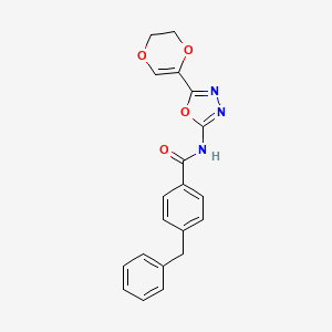molecular formula C20H17N3O4 B2837057 4-benzyl-N-(5-(5,6-dihydro-1,4-dioxin-2-yl)-1,3,4-oxadiazol-2-yl)benzamide CAS No. 851094-94-5