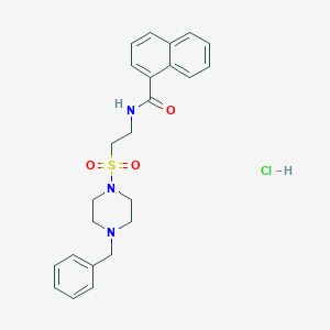molecular formula C24H28ClN3O3S B2837065 N-(2-((4-benzylpiperazin-1-yl)sulfonyl)ethyl)-1-naphthamide hydrochloride CAS No. 1185169-50-9