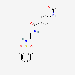 molecular formula C20H25N3O4S B2837103 4-acetamido-N-(2-(2,4,6-trimethylphenylsulfonamido)ethyl)benzamide CAS No. 1091476-62-8