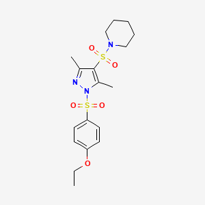 molecular formula C18H25N3O5S2 B2837107 1-((1-((4-ethoxyphenyl)sulfonyl)-3,5-dimethyl-1H-pyrazol-4-yl)sulfonyl)piperidine CAS No. 956978-02-2