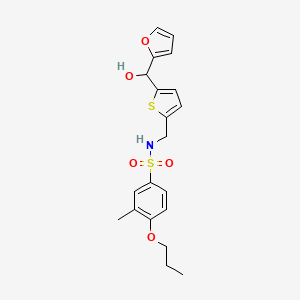 molecular formula C20H23NO5S2 B2837147 N-((5-(furan-2-yl(hydroxy)methyl)thiophen-2-yl)methyl)-3-methyl-4-propoxybenzenesulfonamide CAS No. 1788771-20-9