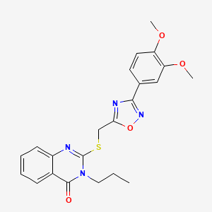 molecular formula C22H22N4O4S B2837151 2-(((3-(3,4-dimethoxyphenyl)-1,2,4-oxadiazol-5-yl)methyl)thio)-3-propylquinazolin-4(3H)-one CAS No. 1302206-96-7