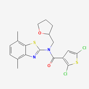 molecular formula C19H18Cl2N2O2S2 B2837155 2,5-dichloro-N-(4,7-dimethylbenzo[d]thiazol-2-yl)-N-((tetrahydrofuran-2-yl)methyl)thiophene-3-carboxamide CAS No. 920212-28-8