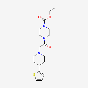 molecular formula C18H27N3O3S B2837157 Ethyl 4-(2-(4-(thiophen-2-yl)piperidin-1-yl)acetyl)piperazine-1-carboxylate CAS No. 1396873-59-8