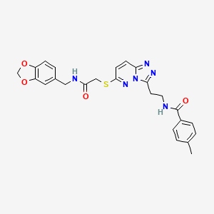 molecular formula C25H24N6O4S B2837179 N-(2-(6-((2-((苯并[d][1,3]二噁杂环-5-基甲基)氨基)-2-氧代乙基)硫代)-[1,2,4]三唑并[4,3-b]嘧啶-3-基)乙基)-4-甲基苯甲酰胺 CAS No. 872995-12-5