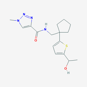 molecular formula C16H22N4O2S B2837210 N-((1-(5-(1-hydroxyethyl)thiophen-2-yl)cyclopentyl)methyl)-1-methyl-1H-1,2,3-triazole-4-carboxamide CAS No. 2034343-66-1