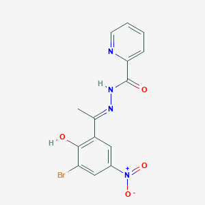 molecular formula C14H11BrN4O4 B2837212 N'-[(1E)-1-(3-溴-2-羟基-5-硝基苯基)乙烯基]吡啶-2-甲酰肼 CAS No. 363603-47-8