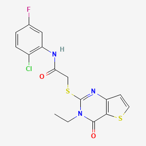 molecular formula C16H13ClFN3O2S2 B2837214 N-(2-chloro-5-fluorophenyl)-2-[(3-ethyl-4-oxo-3,4-dihydrothieno[3,2-d]pyrimidin-2-yl)sulfanyl]acetamide CAS No. 1252818-22-6