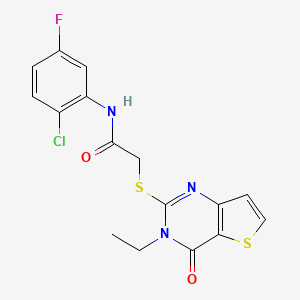 molecular formula C16H13ClFN3O2S2 B2837214 N-(2-chloro-5-fluorophenyl)-2-({3-ethyl-4-oxo-3H,4H-thieno[3,2-d]pyrimidin-2-yl}sulfanyl)acetamide CAS No. 1252818-22-6