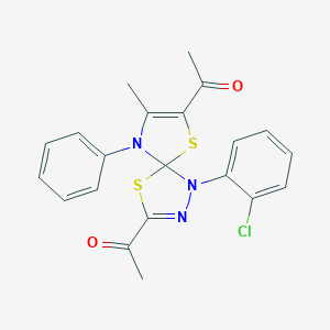 molecular formula C21H18ClN3O2S2 B283726 1-[3-Acetyl-1-(2-chlorophenyl)-8-methyl-9-phenyl-4,6-dithia-1,2,9-triazaspiro[4.4]nona-2,7-dien-7-yl]ethanone 