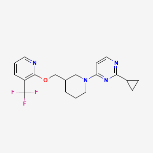 molecular formula C19H21F3N4O B2837267 2-Cyclopropyl-4-[3-[[3-(trifluoromethyl)pyridin-2-yl]oxymethyl]piperidin-1-yl]pyrimidine CAS No. 2379984-25-3