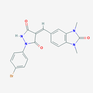molecular formula C19H15BrN4O3 B283729 1-(4-bromophenyl)-4-[(1,3-dimethyl-2-oxo-2,3-dihydro-1H-benzimidazol-5-yl)methylene]-3,5-pyrazolidinedione 