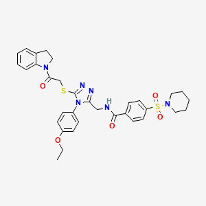 molecular formula C33H36N6O5S2 B2837295 N-((4-(4-ethoxyphenyl)-5-((2-(indolin-1-yl)-2-oxoethyl)thio)-4H-1,2,4-triazol-3-yl)methyl)-4-(piperidin-1-ylsulfonyl)benzamide CAS No. 309969-52-6