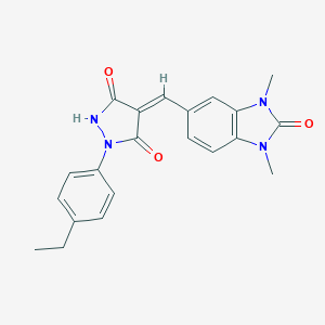 molecular formula C21H20N4O3 B283730 4-[(1,3-dimethyl-2-oxo-2,3-dihydro-1H-benzimidazol-5-yl)methylene]-1-(4-ethylphenyl)-3,5-pyrazolidinedione 