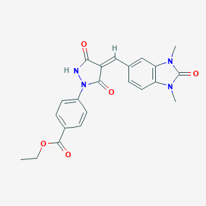 molecular formula C22H20N4O5 B283731 ethyl 4-{4-[(1,3-dimethyl-2-oxo-2,3-dihydro-1H-benzimidazol-5-yl)methylene]-3,5-dioxo-1-pyrazolidinyl}benzoate 