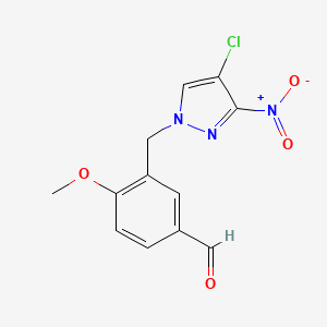 molecular formula C12H10ClN3O4 B2837325 3-[(4-氯-3-硝基-1H-吡唑-1-基)甲基]-4-甲氧基苯甛 CAS No. 514801-13-9