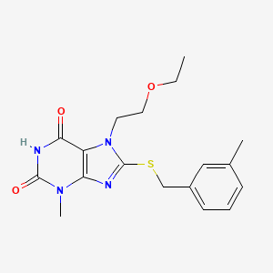 molecular formula C18H22N4O3S B2837326 7-(2-ethoxyethyl)-3-methyl-8-((3-methylbenzyl)thio)-1H-purine-2,6(3H,7H)-dione CAS No. 442864-55-3
