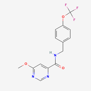 molecular formula C14H12F3N3O3 B2837331 6-methoxy-N-(4-(trifluoromethoxy)benzyl)pyrimidine-4-carboxamide CAS No. 2034362-40-6