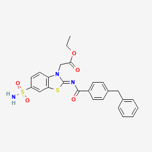 Ethyl 2-[2-(4-benzylbenzoyl)imino-6-sulfamoyl-1,3-benzothiazol-3-yl]acetate