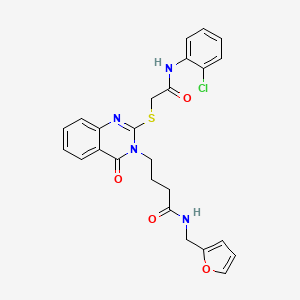 molecular formula C25H23ClN4O4S B2837336 4-[2-[2-(2-chloroanilino)-2-oxoethyl]sulfanyl-4-oxoquinazolin-3-yl]-N-(furan-2-ylmethyl)butanamide CAS No. 451465-30-8