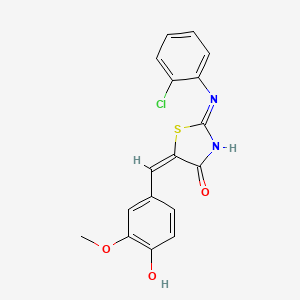molecular formula C17H13ClN2O3S B2837345 (2E,5E)-2-((2-chlorophenyl)imino)-5-(4-hydroxy-3-methoxybenzylidene)thiazolidin-4-one CAS No. 357170-48-0