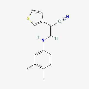 molecular formula C15H14N2S B2837348 3-(3,4-Dimethylanilino)-2-(3-thienyl)acrylonitrile CAS No. 1164503-62-1