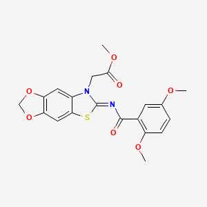 molecular formula C20H18N2O7S B2837350 (E)-methyl 2-(6-((2,5-dimethoxybenzoyl)imino)-[1,3]dioxolo[4',5':4,5]benzo[1,2-d]thiazol-7(6H)-yl)acetate CAS No. 955814-44-5