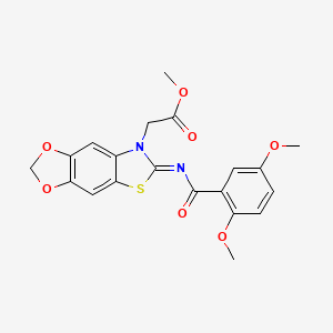 molecular formula C20H18N2O7S B2837350 methyl 2-[6-(2,5-dimethoxybenzoyl)imino-[1,3]dioxolo[4,5-f][1,3]benzothiazol-7-yl]acetate CAS No. 955814-44-5