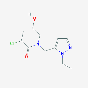 molecular formula C11H18ClN3O2 B2837368 2-Chloro-N-[(2-ethylpyrazol-3-yl)methyl]-N-(2-hydroxyethyl)propanamide CAS No. 2411269-06-0
