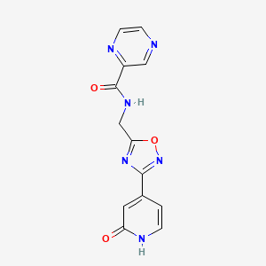 molecular formula C13H10N6O3 B2837376 N-((3-(2-oxo-1,2-dihydropyridin-4-yl)-1,2,4-oxadiazol-5-yl)methyl)pyrazine-2-carboxamide CAS No. 2034368-29-9