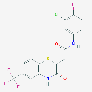 molecular formula C17H11ClF4N2O2S B2837388 N-(3-chloro-4-fluorophenyl)-2-[3-oxo-6-(trifluoromethyl)-3,4-dihydro-2H-1,4-benzothiazin-2-yl]acetamide CAS No. 1105245-99-5